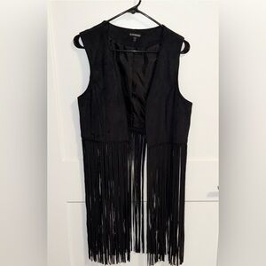 Express Black Sleeveless Fringe Vest